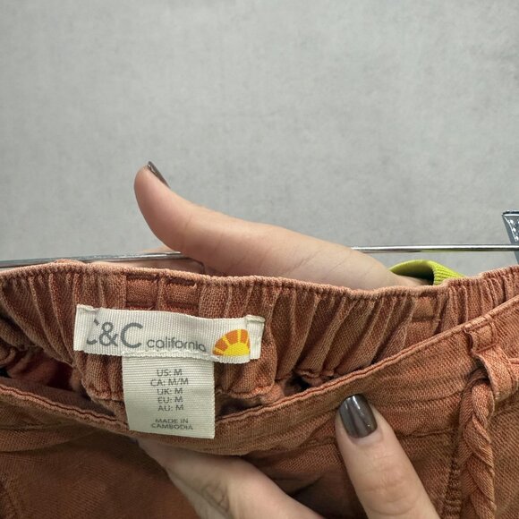 C&C California Pants Womens Medium Rust Linen Lyocell Jogger Drawstring Cuffed - Picture 3 of 9